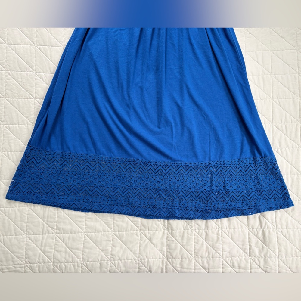 SOLD - Jones New York Royal Blue Strapless Crochet Hem Midi Dress Size L - Picture 5 of 9